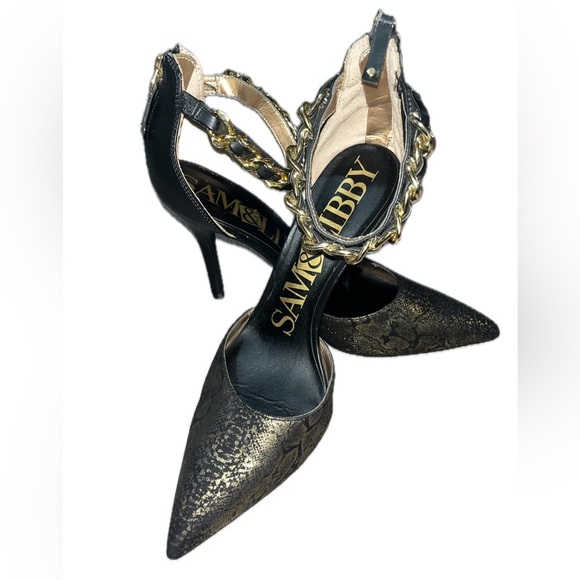 Sam & Libby Dylan Gold Black Ankle Chain Strap Stiletto 4" Heels Shoes, Size 9.5 - Picture 14 of 14